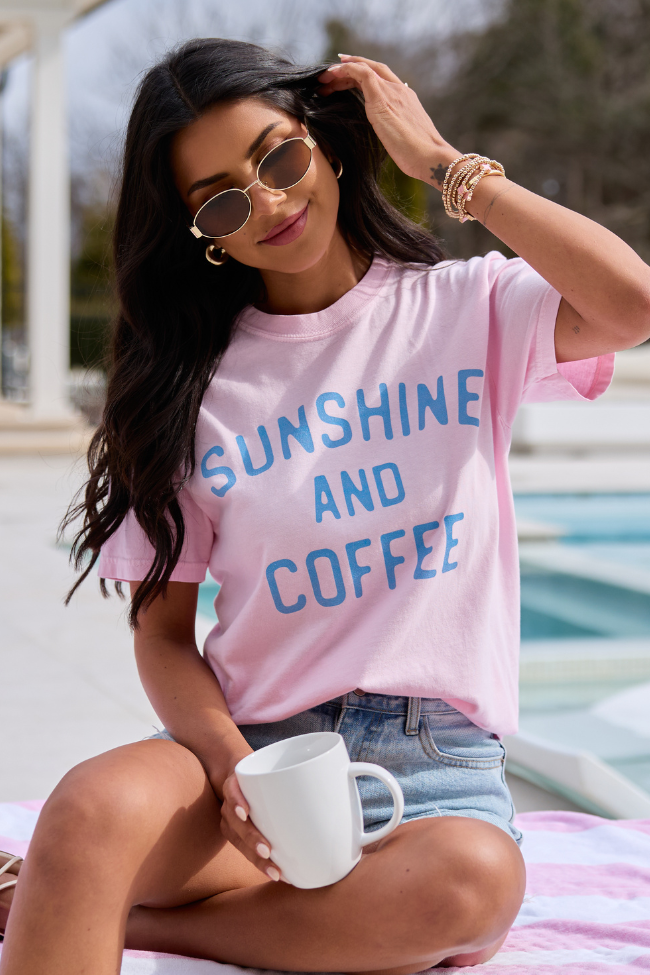 Sunshine And Coffee Light Pink Graphic Tee - STB Boutique