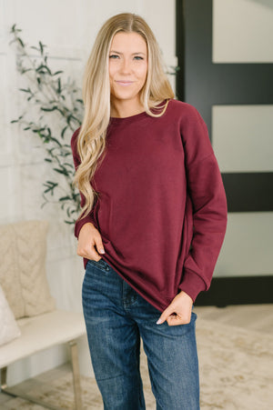 Always True Drop Shoulder Pullover in Dark Burgundy - STB Boutique