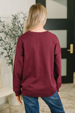 Always True Drop Shoulder Pullover in Dark Burgundy - STB Boutique
