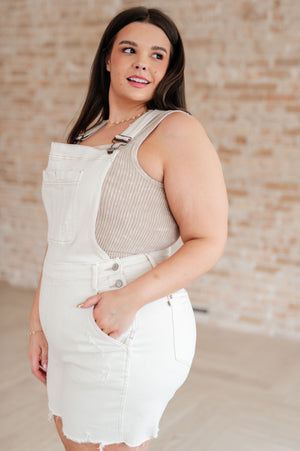 Anna High Rise Garment Dyed Cutoff Shortalls in Ecru - STB Boutique