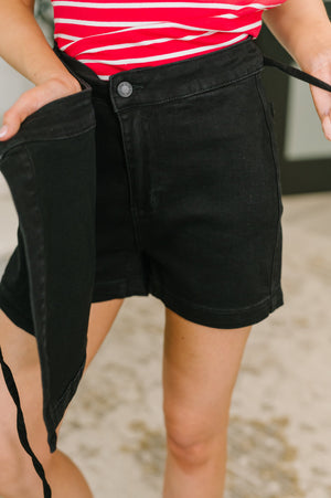 Judy Blue Bentli High Rise Side Tie Denim Skort in Black (SM-3X)
