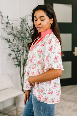 Blooming Season Split Neck Floral Blouse (SM-3X)