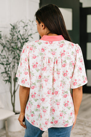 Blooming Season Split Neck Floral Blouse (SM-3X)