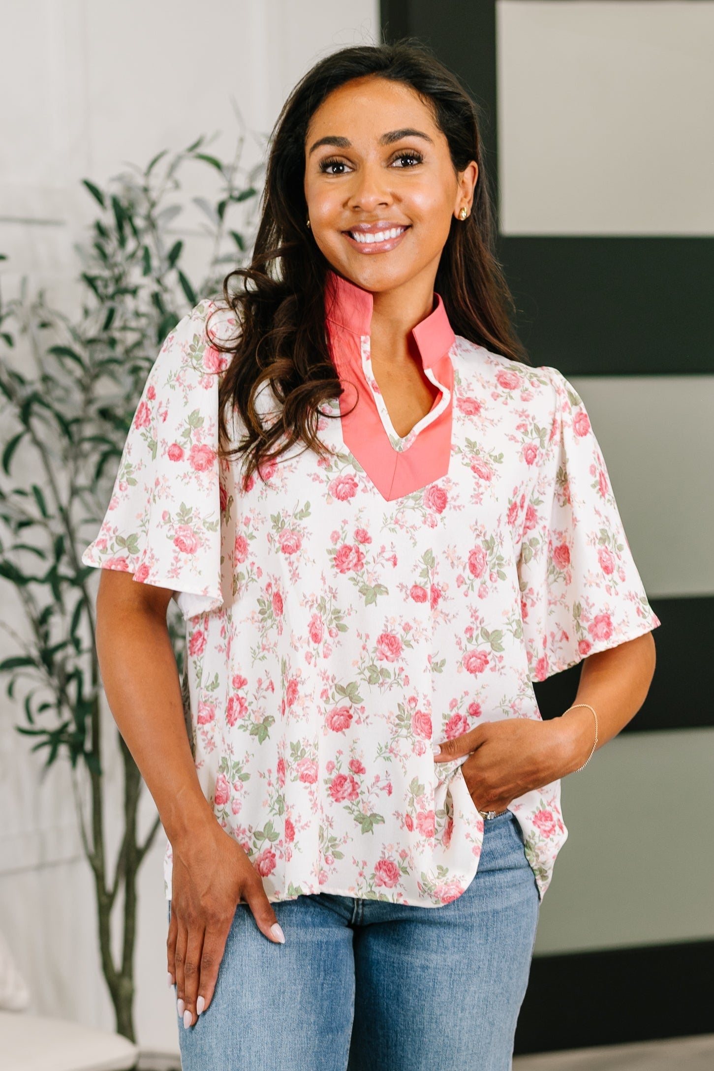 Blooming Season Split Neck Floral Blouse (SM-3X)