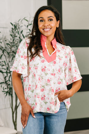 Blooming Season Split Neck Floral Blouse (SM-3X)