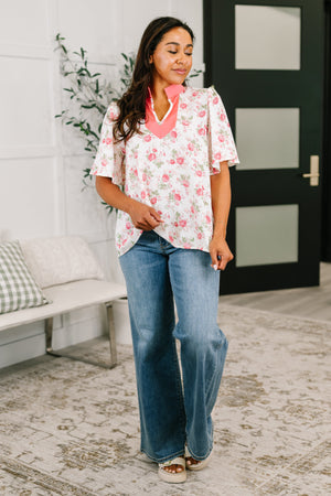 Blooming Season Split Neck Floral Blouse (SM-3X)