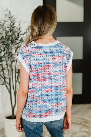 Blurred Beauty Textured Knit Top in Blue, Red and White (SM-3X)