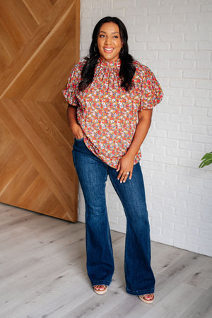 Bohemian Moment Floral Mock Neck Blouse (SM-3X)