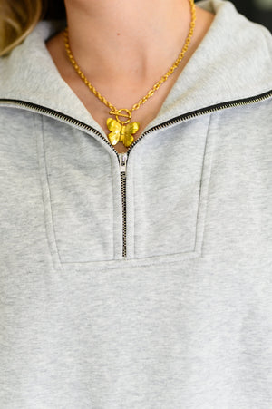 Bonbon Delight Half Zip Pullover in Grey (SM-2X)