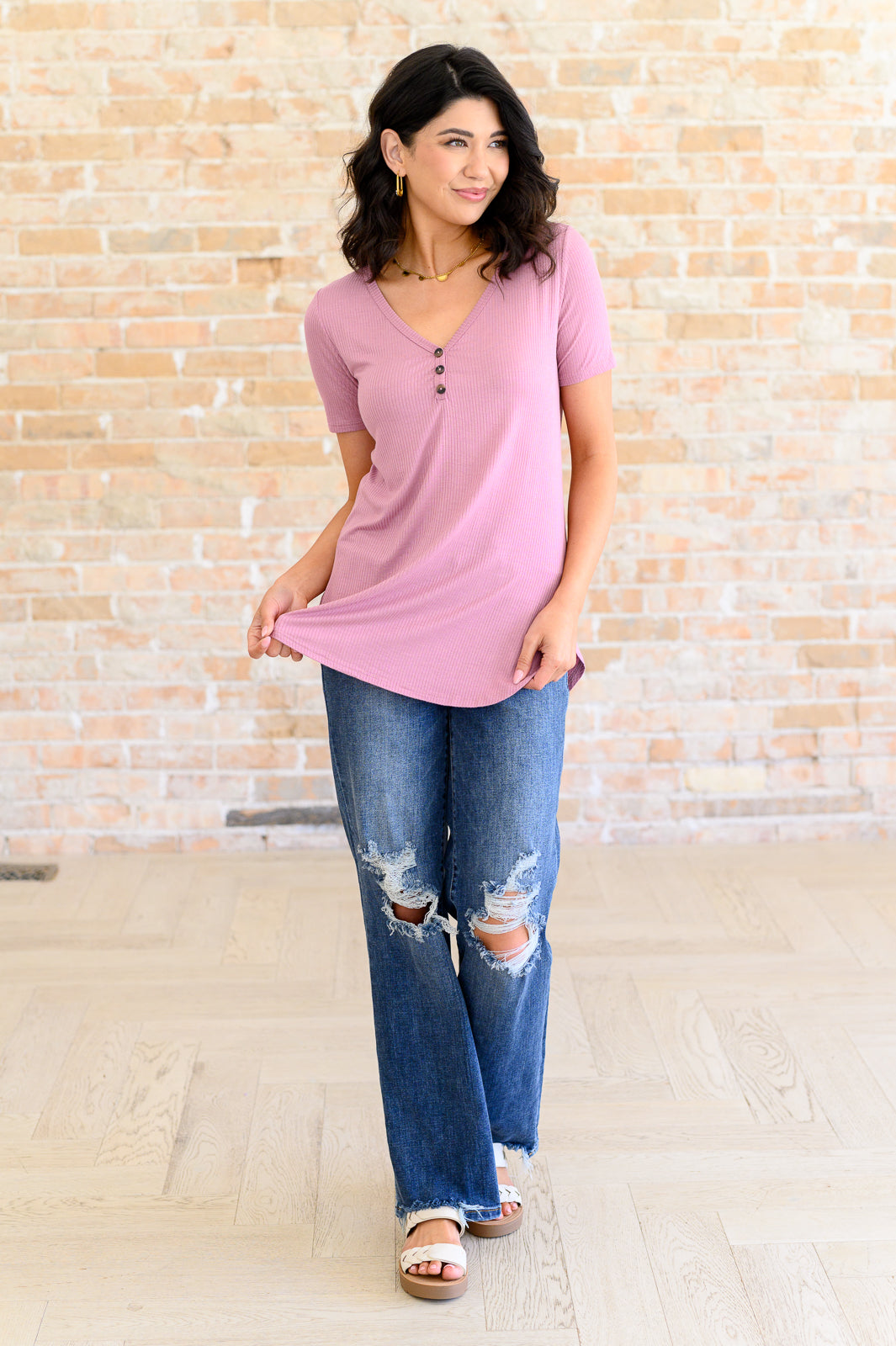 Born and Raised V-Neck Ribbed Top (SM-3X)
