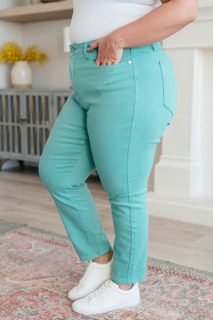 Bridgette High Rise Garment Dyed Slim Jeans in Aquamarine - STB Boutique