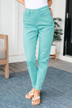 Bridgette High Rise Garment Dyed Slim Jeans in Aquamarine - STB Boutique