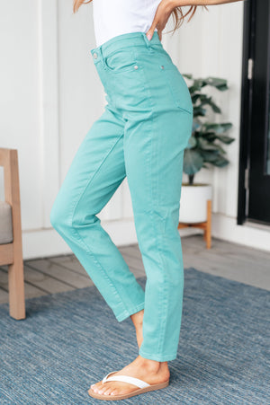 Bridgette High Rise Garment Dyed Slim Jeans in Aquamarine - STB Boutique