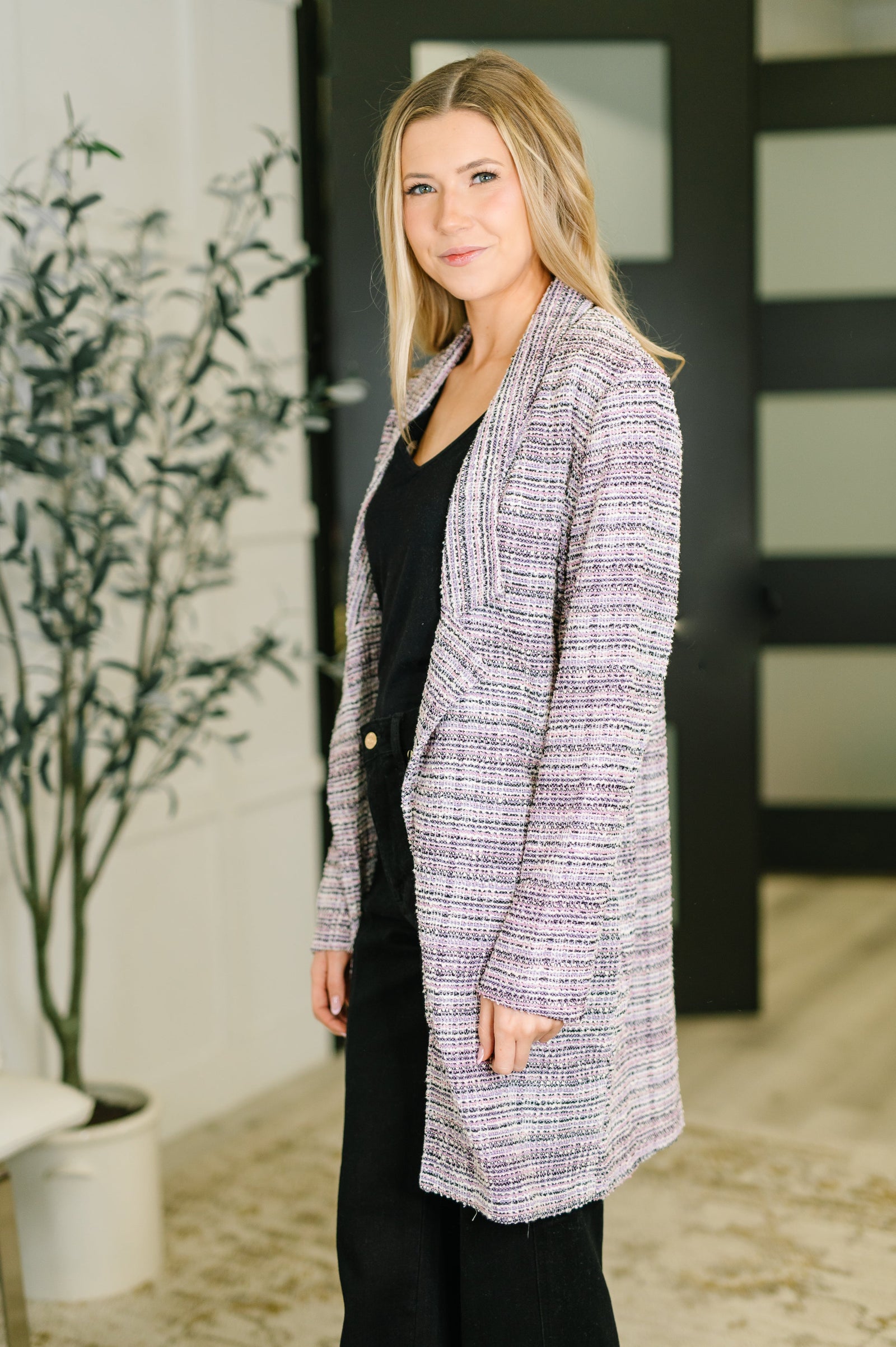 Brixton Tweed Midi Blazer in Lavender Ivory (SM-3X)