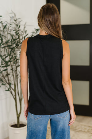 Buttoned Up Buttercup Sleeveless Top in Black (SM-2X) - STB Boutique