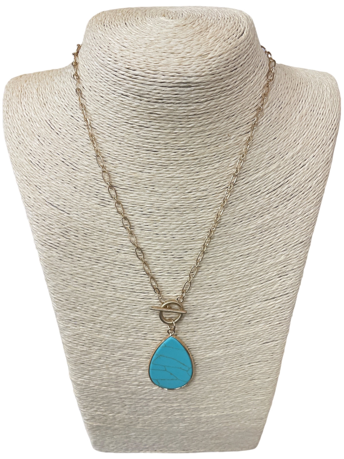 Gold Toggle Turquoise Teardrop Necklace