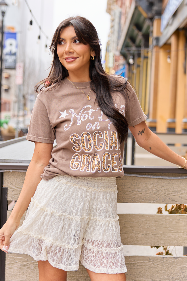 Not Big On Social Graces Brown Graphic Tee - STB Boutique