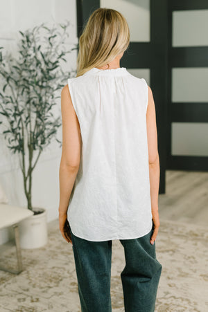 Camellia Split Neck Embroidered Tank in Off White (SM-3X)