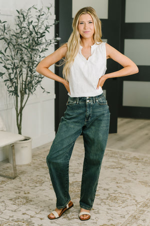 Camellia Split Neck Embroidered Tank in Off White (SM-3X)