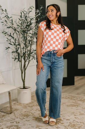 Check Hers Round Neck Top in Orange (SM-XL)