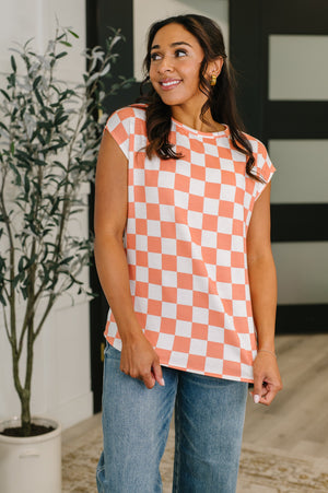 Check Hers Round Neck Top in Orange (SM-XL)