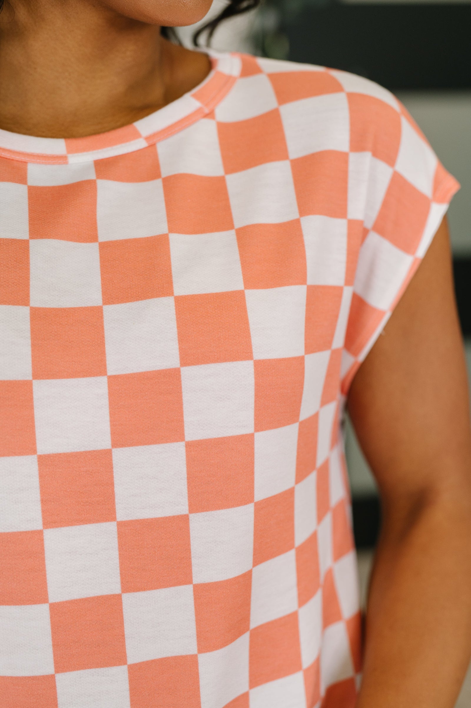 Check Hers Round Neck Top in Orange (SM-XL)
