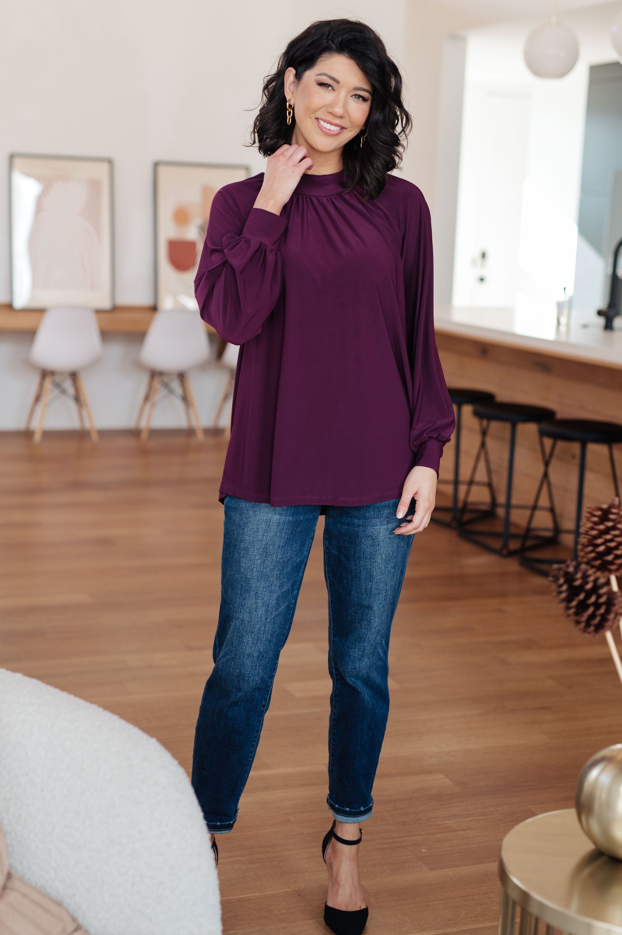Closing Time Mock Neck Blouse (SM-2X) - STB Boutique