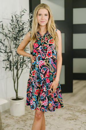 Coral Sands Collared Tank Dress in Dark Floral Paisley (SM-3X) - STB Boutique