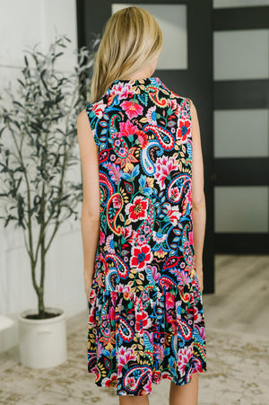 Coral Sands Collared Tank Dress in Dark Floral Paisley (SM-3X) - STB Boutique