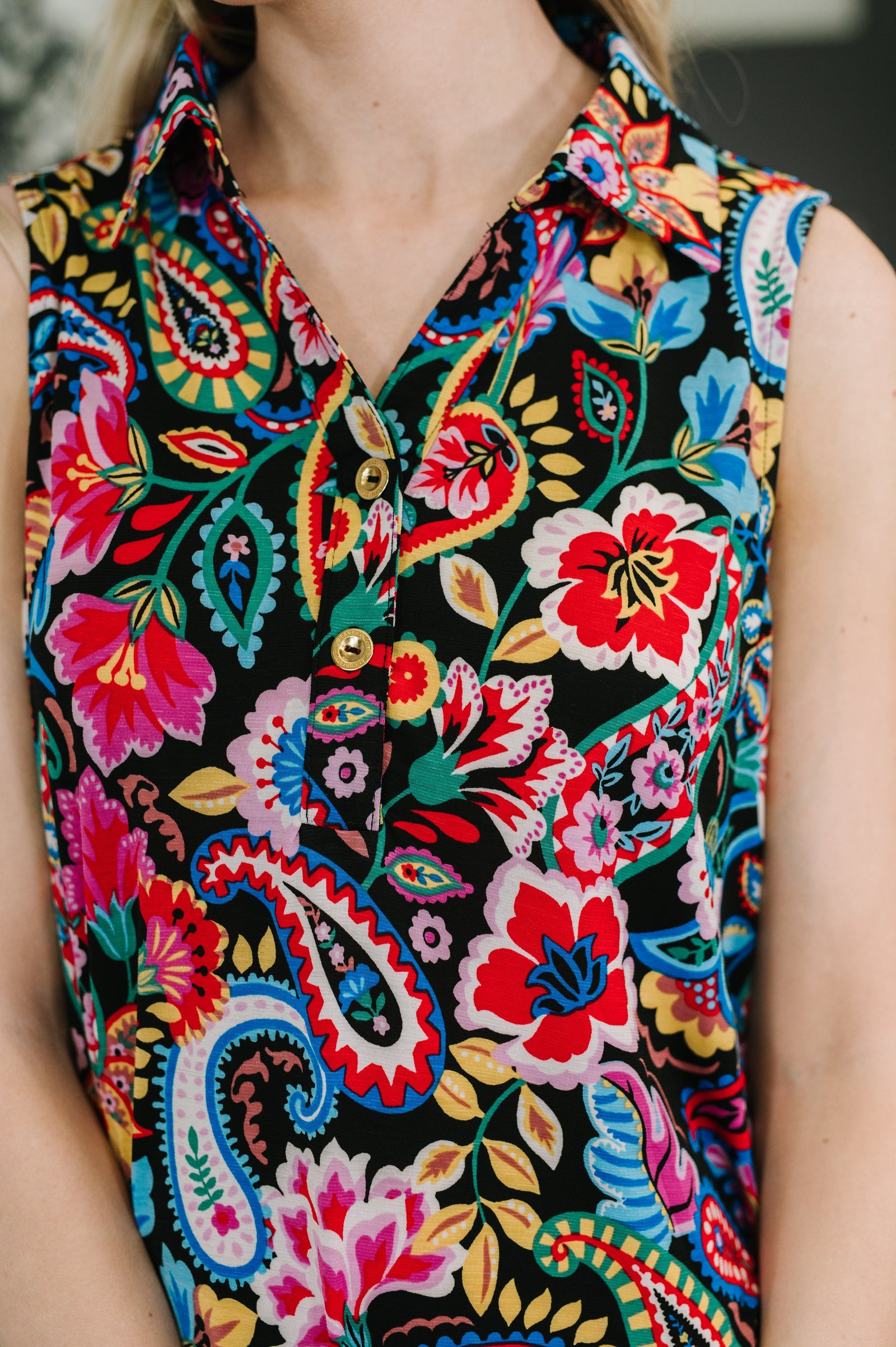 Coral Sands Collared Tank Dress in Dark Floral Paisley (SM-3X) - STB Boutique