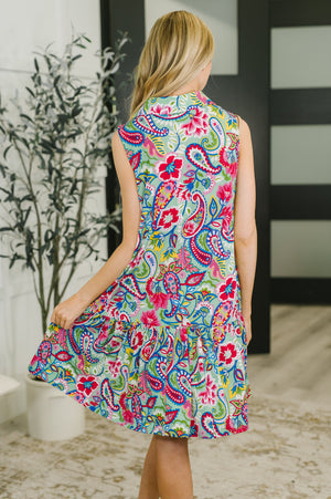Coral Sands Collared Tank Dress in Light Floral Paisley (SM-3X) - STB Boutique