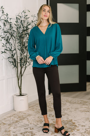 Desk to Dinner V-Neck Balloon Sleeve Blouse (SM-3X)