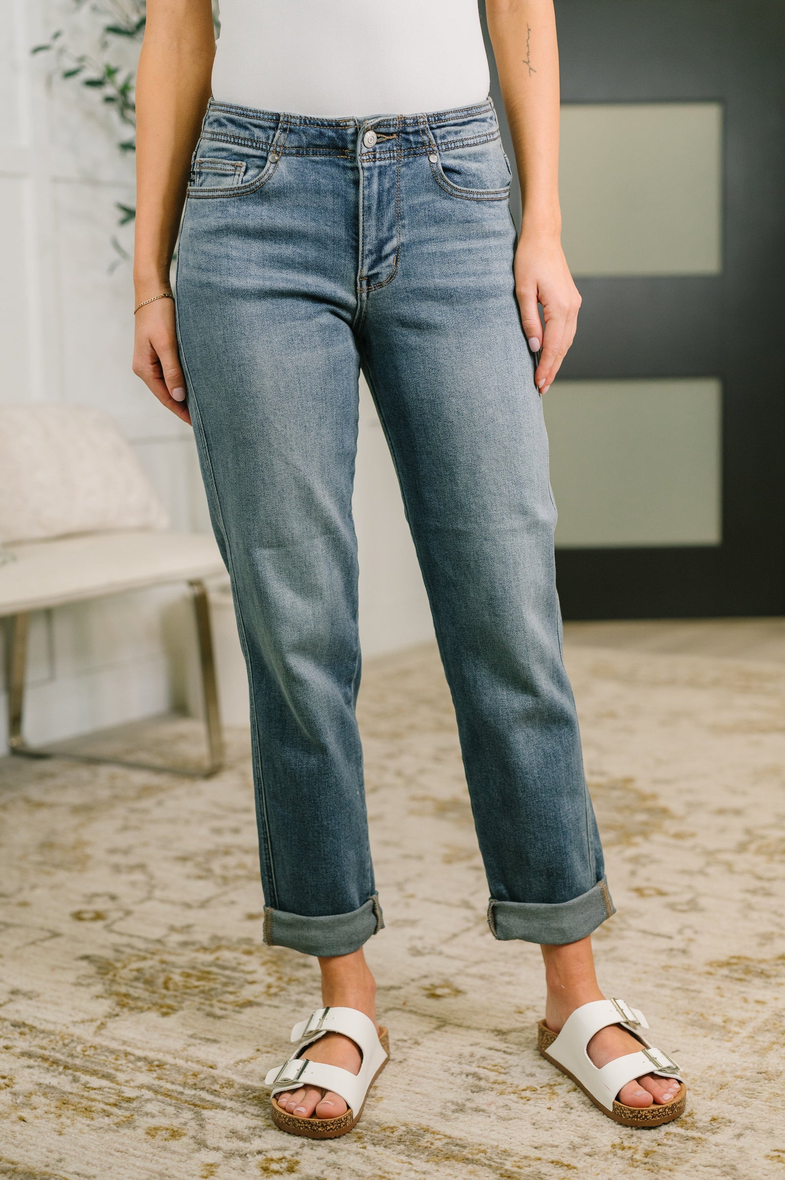 Judy Blue Doris Mid Rise Boyfriend with Adjustable Back Tab + Hollywood WB (0-24)