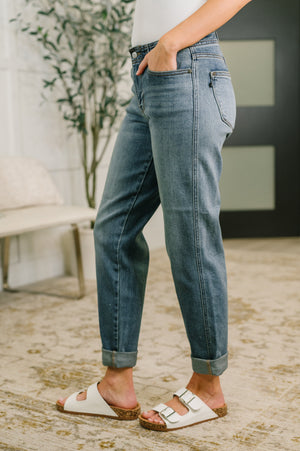 Judy Blue Doris Mid Rise Boyfriend with Adjustable Back Tab + Hollywood WB (0-24)