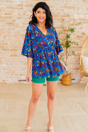 Dreamer Peplum Top in Royal and Red Abstract (SM-2X) - STB Boutique
