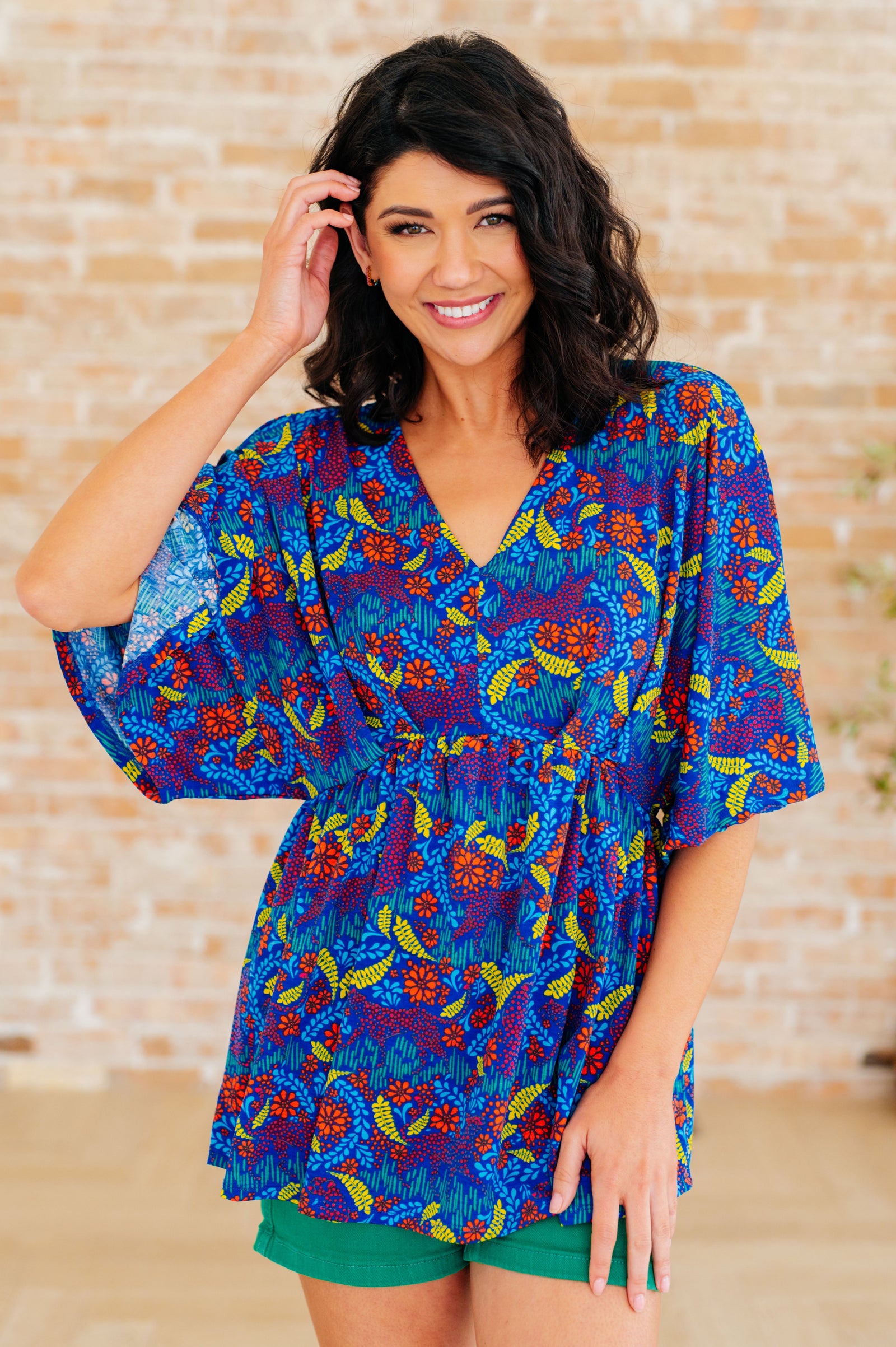 Dreamer Peplum Top in Royal and Red Abstract (SM-2X) - STB Boutique