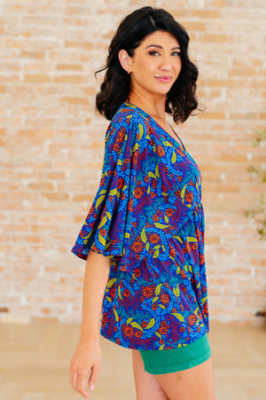 Dreamer Peplum Top in Royal and Red Abstract (SM-2X) - STB Boutique
