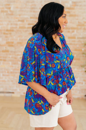 Dreamer Peplum Top in Royal and Red Abstract (SM-2X) - STB Boutique
