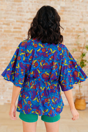 Dreamer Peplum Top in Royal and Red Abstract (SM-2X) - STB Boutique