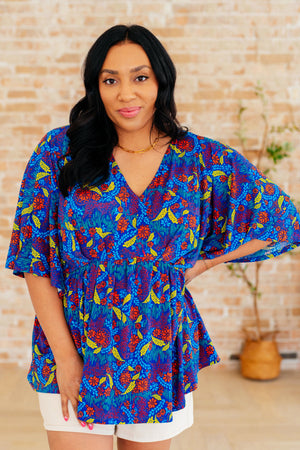 Dreamer Peplum Top in Royal and Red Abstract (SM-2X) - STB Boutique