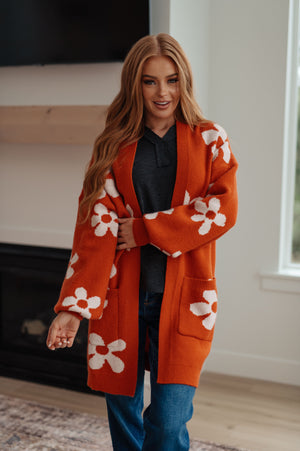 Enough Anyways Floral Cardigan in Burnt Orange (SM-2X)