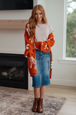 Enough Anyways Floral Cardigan in Burnt Orange (SM-2X)