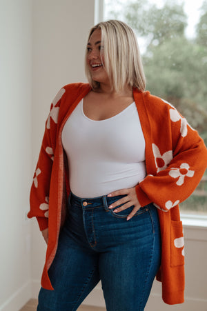 Enough Anyways Floral Cardigan in Burnt Orange (SM-2X)