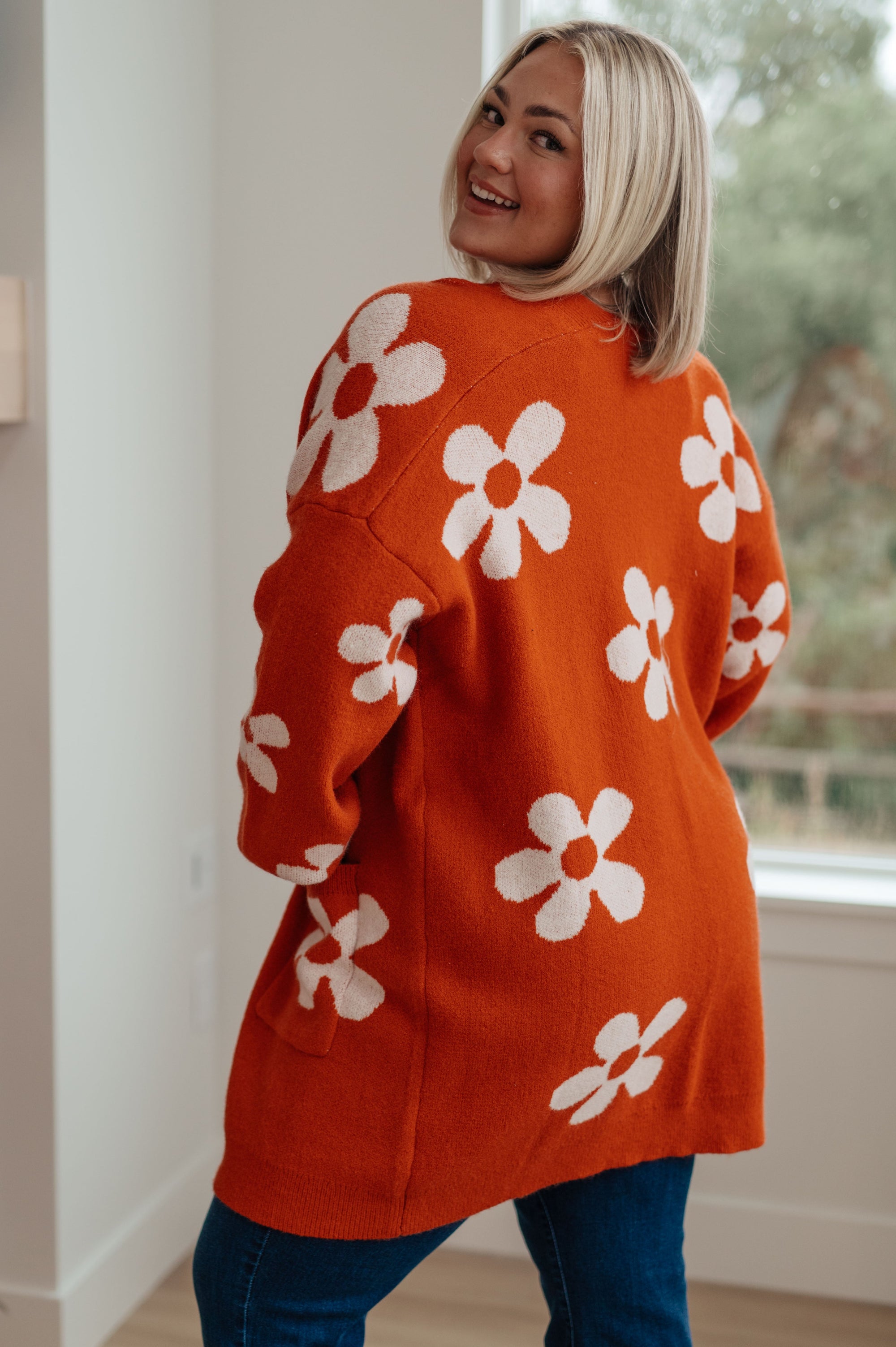 Enough Anyways Floral Cardigan in Burnt Orange (SM-2X)