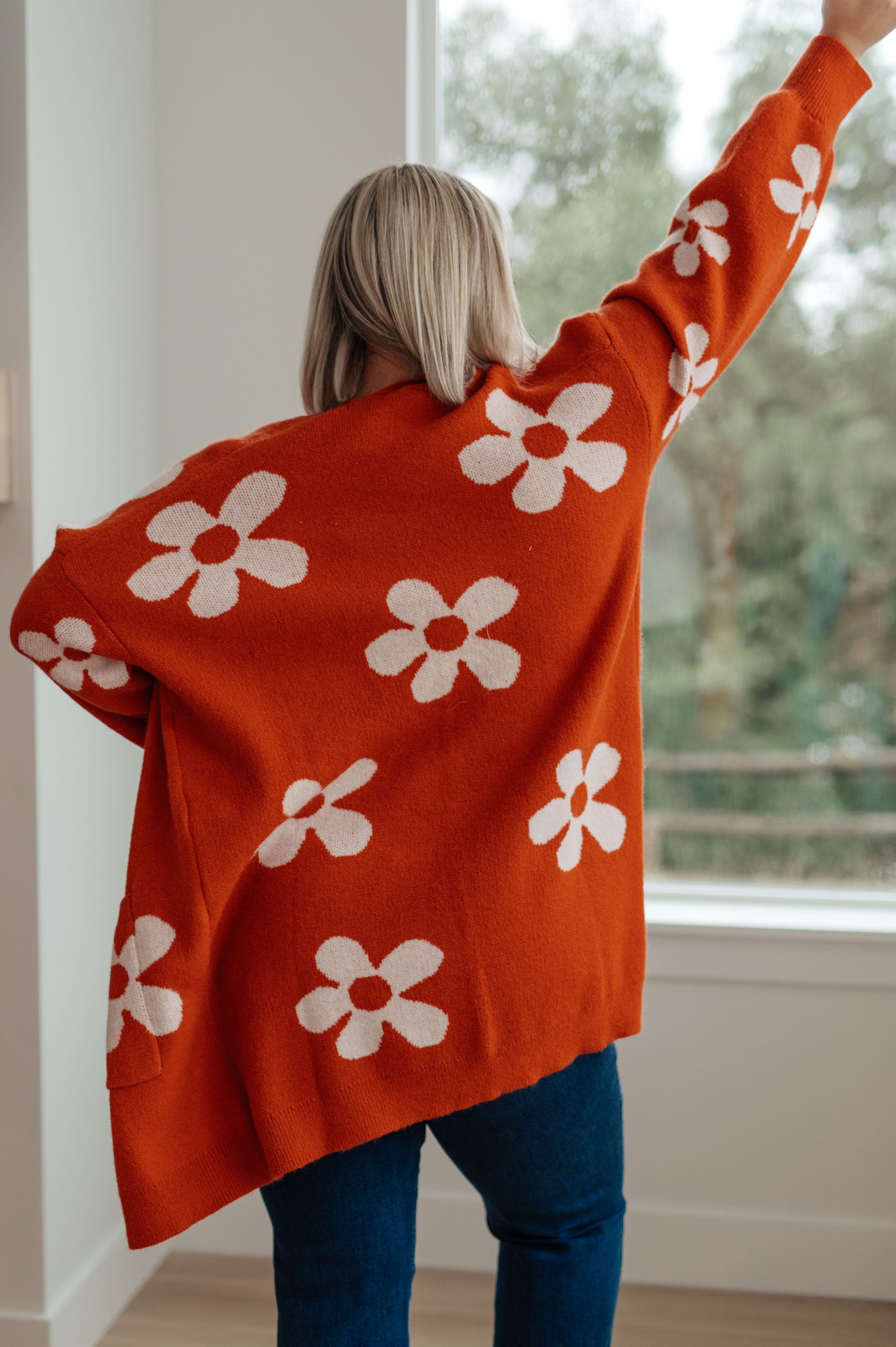 Enough Anyways Floral Cardigan in Burnt Orange (SM-2X)