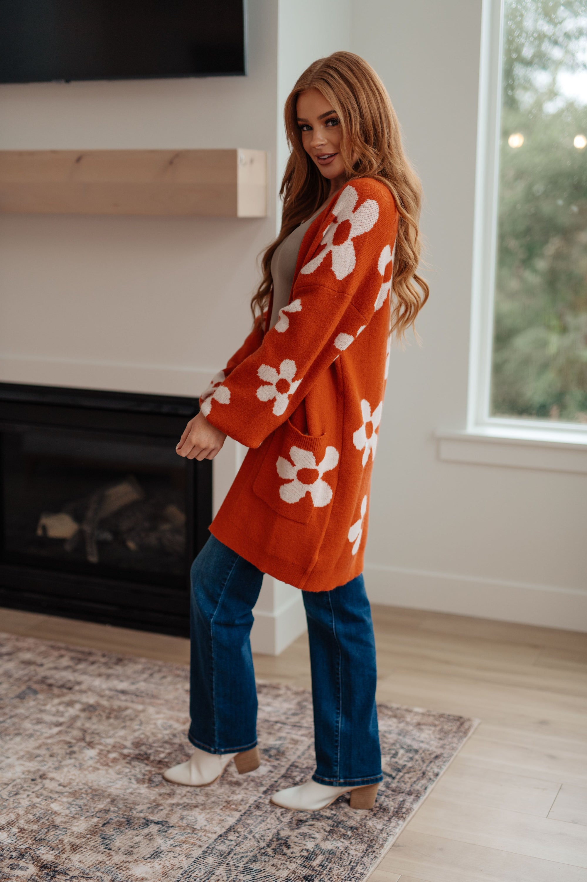 Enough Anyways Floral Cardigan in Burnt Orange (SM-2X)