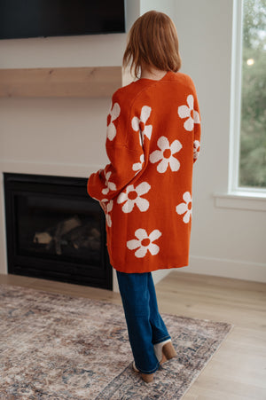 Enough Anyways Floral Cardigan in Burnt Orange (SM-2X)