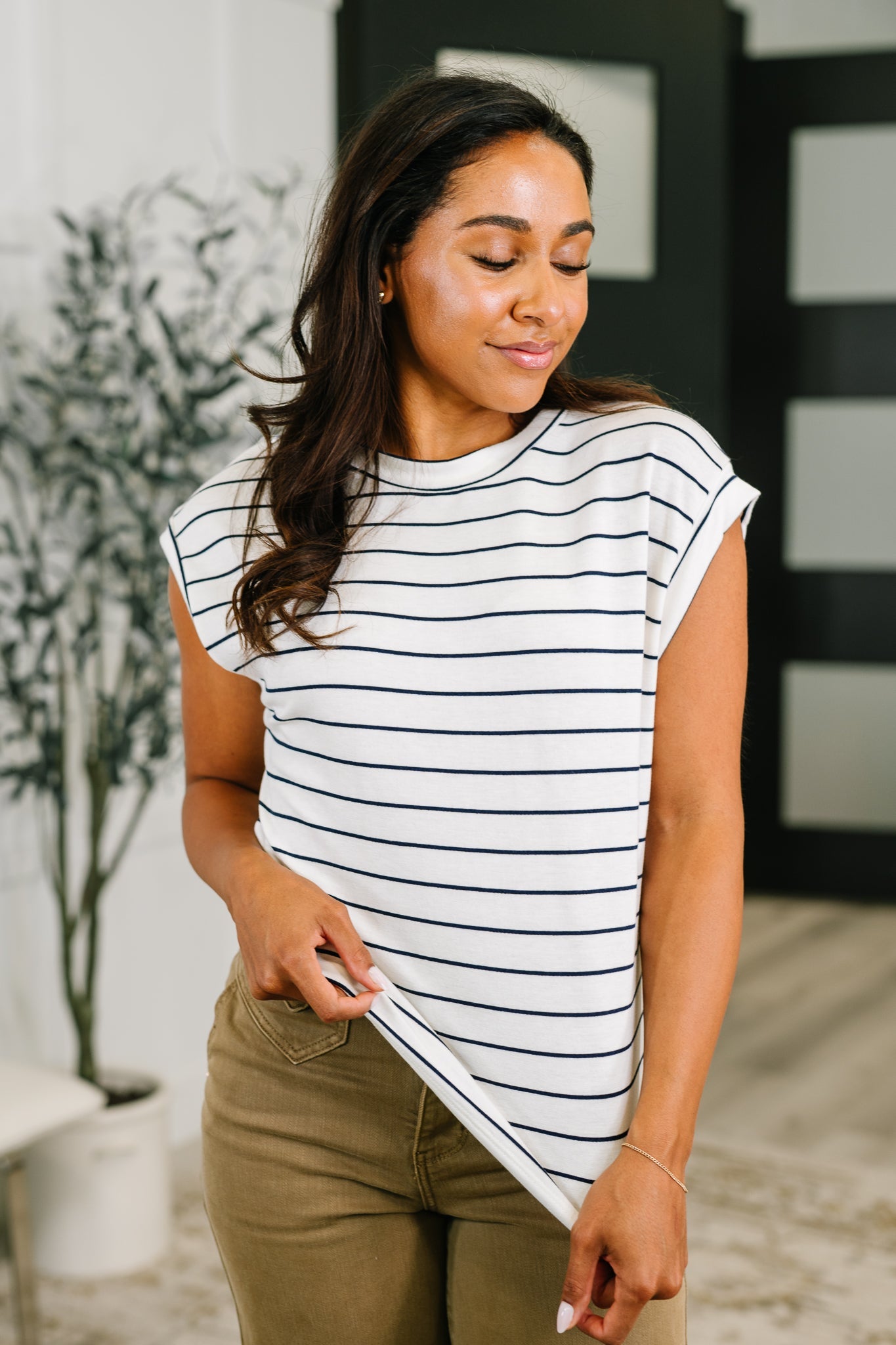 Everything In Between Striped Cap Sleeve Tee (SM-3X)