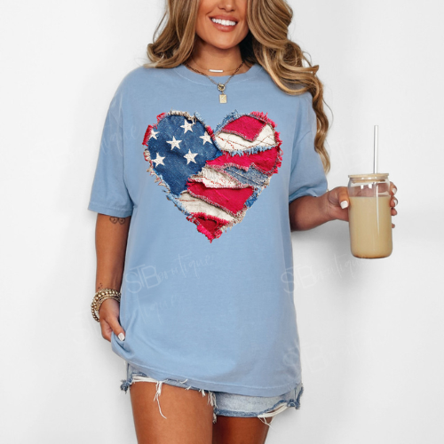 Faux Patchwork Americana Heart Tee - Preorder - STB Boutique