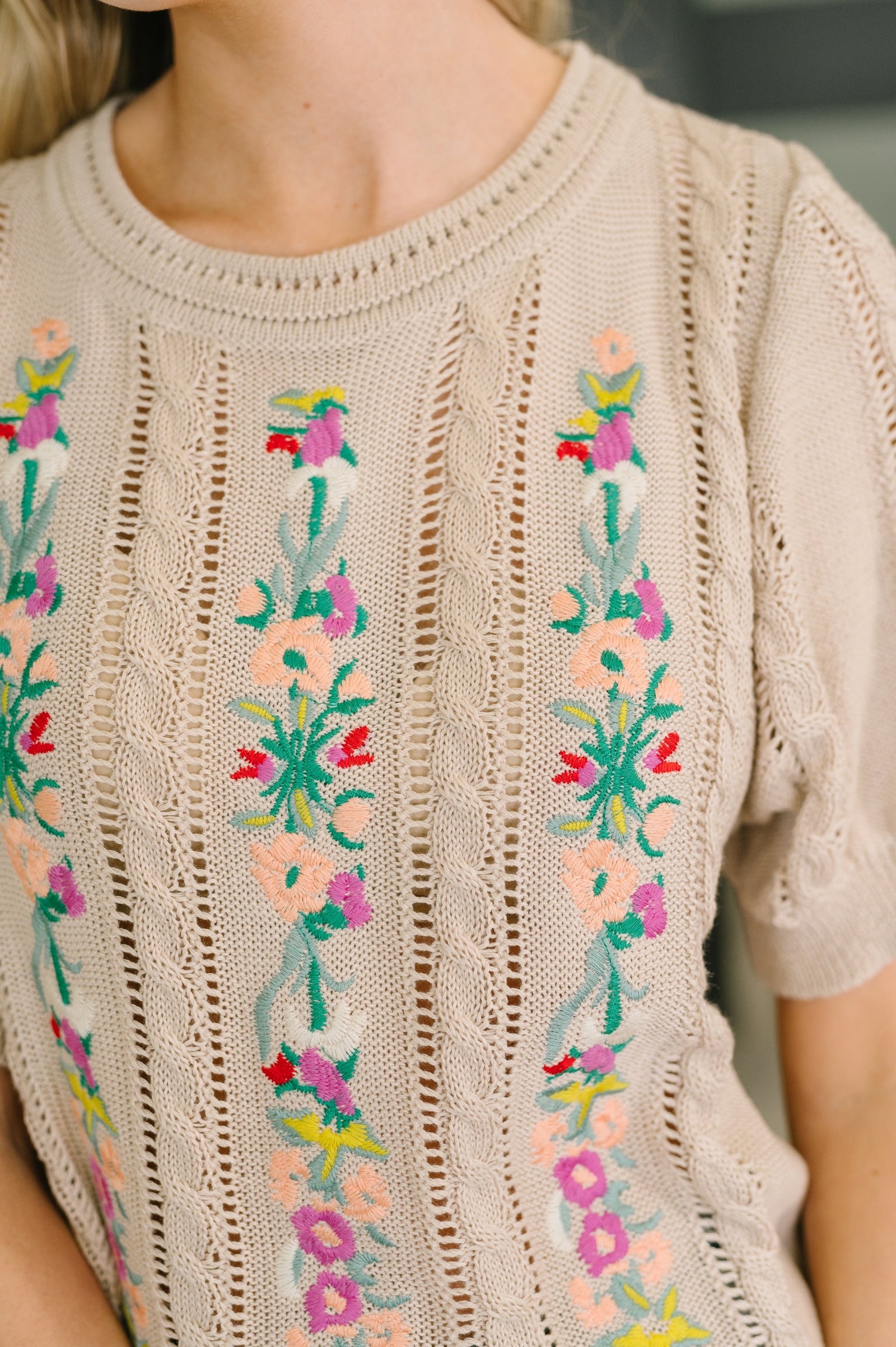 Feel so Fine Embroidered Knit Top (SM-3X) - STB Boutique